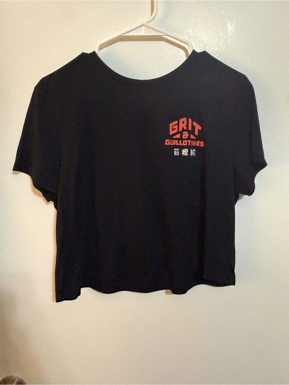 Women’s Black Crop Grit & Guillotines Workout Shirt